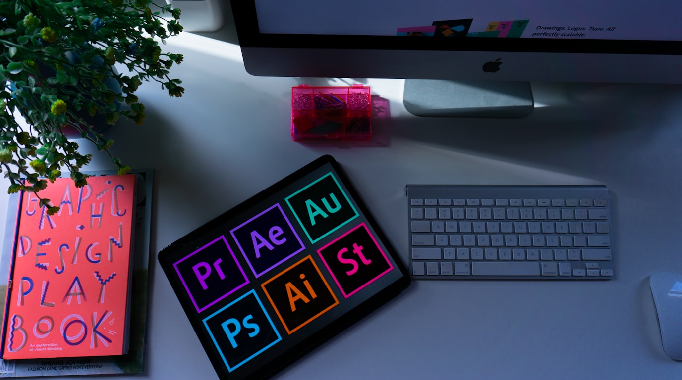 Graphic design workspace with minimalist vector logo variations and brand identity assets
